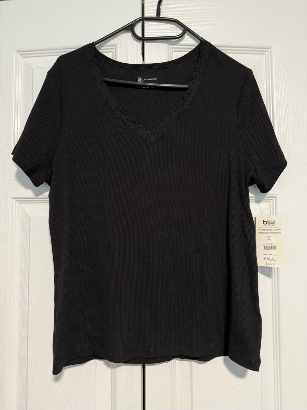 NWT No Boundaries Black Lace-Trim V-Neck Women's Top